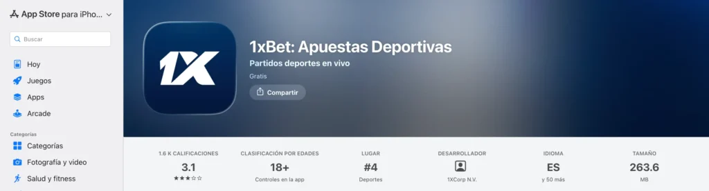 1xbet iOS app store